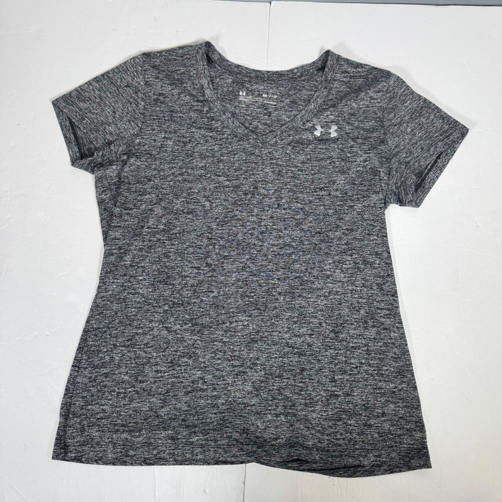Under Armour T-Shirt Womens Small Gray Space Dye HeatGear V-Neck Loose Fit